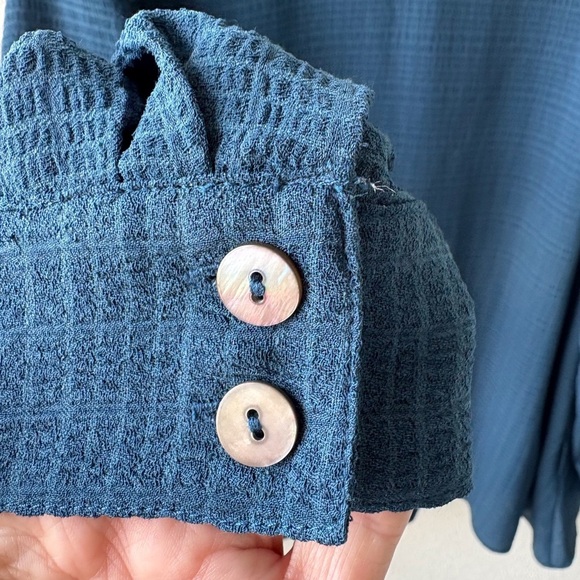 LOGO Lori Goldstein Long Sleeve Asymmetrical Teal Large Oversized Pockets Button - Picture 6 of 12